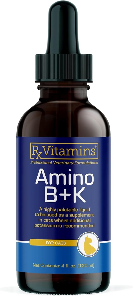 Rx Vitamins Amino B+K - Cat Vitamina B & Potassium Supplemento per Gatti - con Aminoacidi Taurina & Lisina - Aids in Cat Kidney Support & Immune Support for Cats - Liver & Bacon 4oz