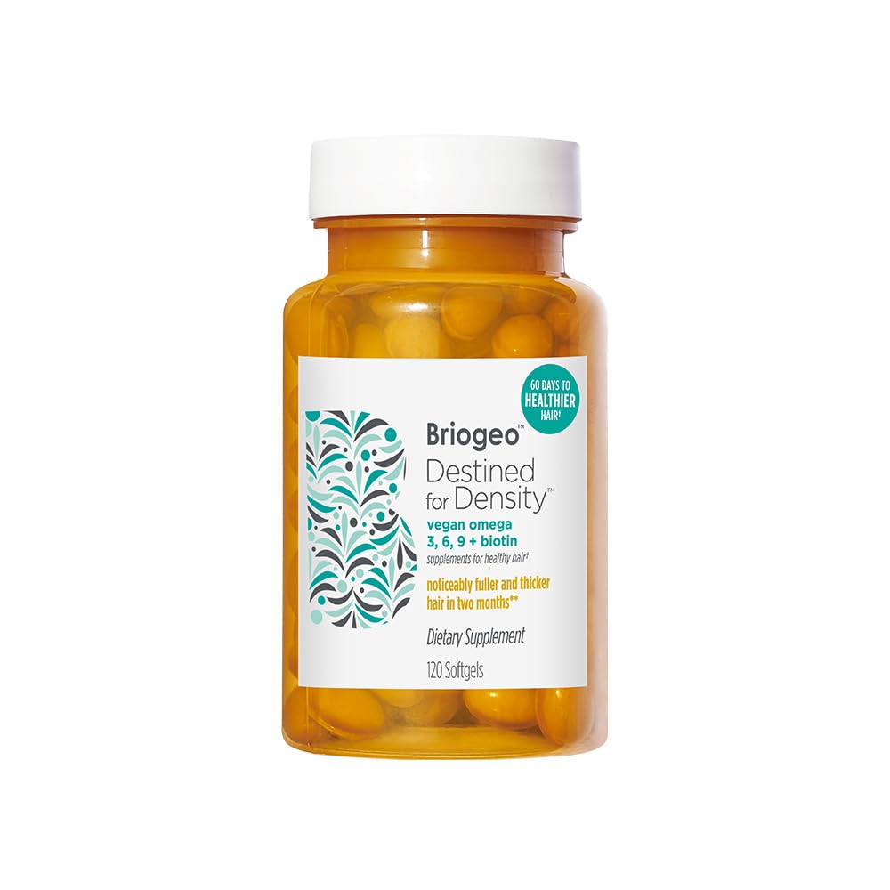Briogeo Destined Per Densità Vegan Omega 3, 6, 9 + Integratori Biotina per Capelli Sani, Supporti Pieno, Capelli Più Sani, Pelle, e Unghie, Vegan, Cruelty-Free, 120 Softgels