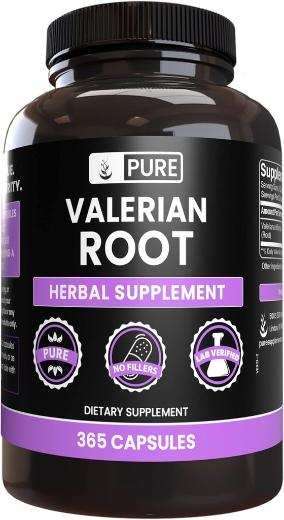 PURE ORIGINAL INGREDIENTI Radice valeriana (365 capsule) Nessun filler di magnesio o di riso, sempre puro, verificato il laboratorio