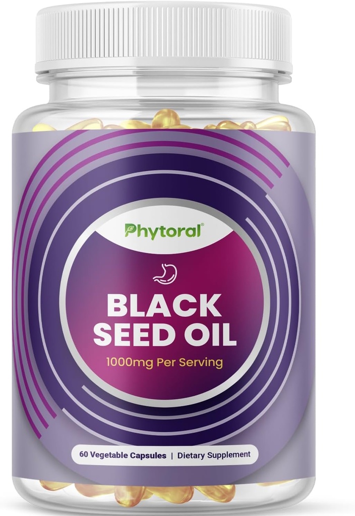 Phytoral Premium Black Seed Oil Capsule - Nigella Sativa Black Seed Oil Pills for Digestive Health Immune Support and Brain Booster Antioxidant Supplement - Full Spectrum Cumin Capsules