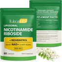 NAD+ Integratore con Nicotinamide Riboside-Liposomal Nicotinamide Riboside 900Mg,Resveratrolo ad alta purezza NAD Supplemento per Anti-invecchiamento,Energia, capsule Focus-80