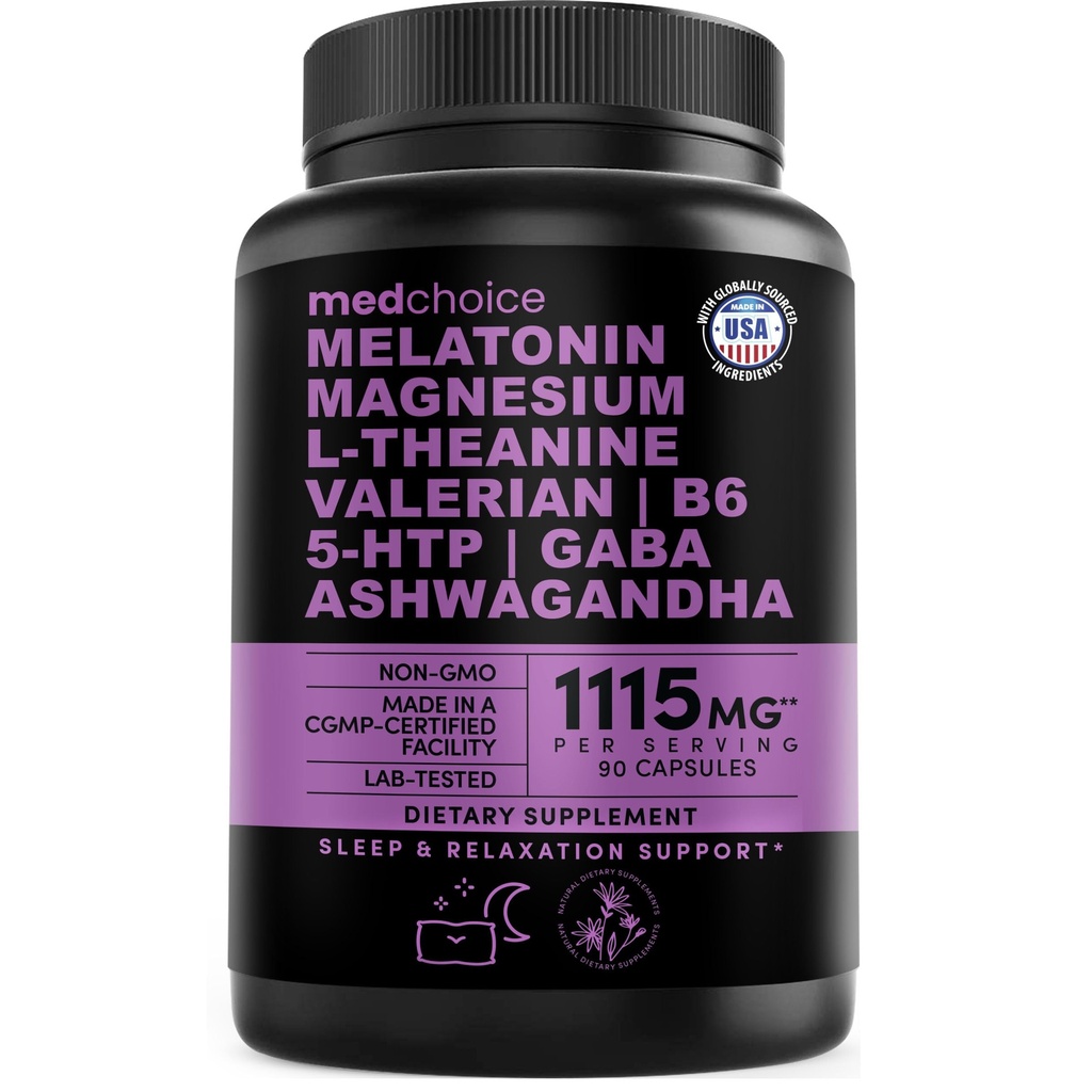 12-in-1 Melatonin Sleep Capsule - Dormire Naturale per Adulti con Melatonina 5mg e Magnesio Glycinate 500mg, Sleep Aid con Ashwagandha, L Theanine, Valerian Root, GABA, 5-HTP (90ct, Confezione di 1)
