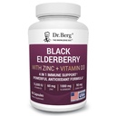 Dr. Berg Black Elderberry Capsules (Advanced Immune Support*) con 15.000 IU Vitamin D, 60 mg di Zinco, & 90 mg di Camu Camu - (4-in-1) Sambucus Elderberry Immune Support Supplement - 90 Capsule