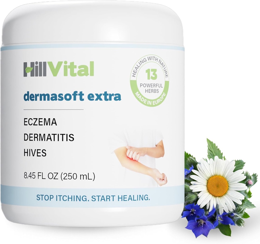 Crema di eczema di HillVital per i bambini - idratante idratante per gli adulti, sollievo di eczema del bambino di erbe, trattamento di inondazioni di sollievo di Itch, lozione di anti Itch e dermatite seborroica Balm 8.5 fl oz