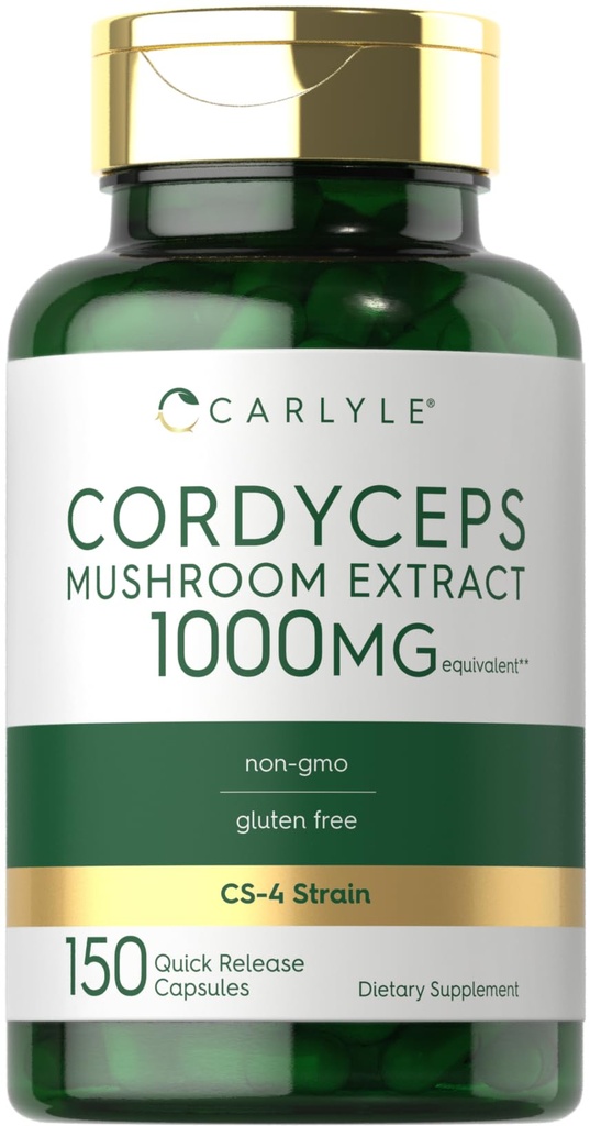 Carlyle Cordyceps Mushroom Capsule 1000mg | 150 Count | CS-4 Strain Mushroom Extract | Non-GMO e Gluten Free