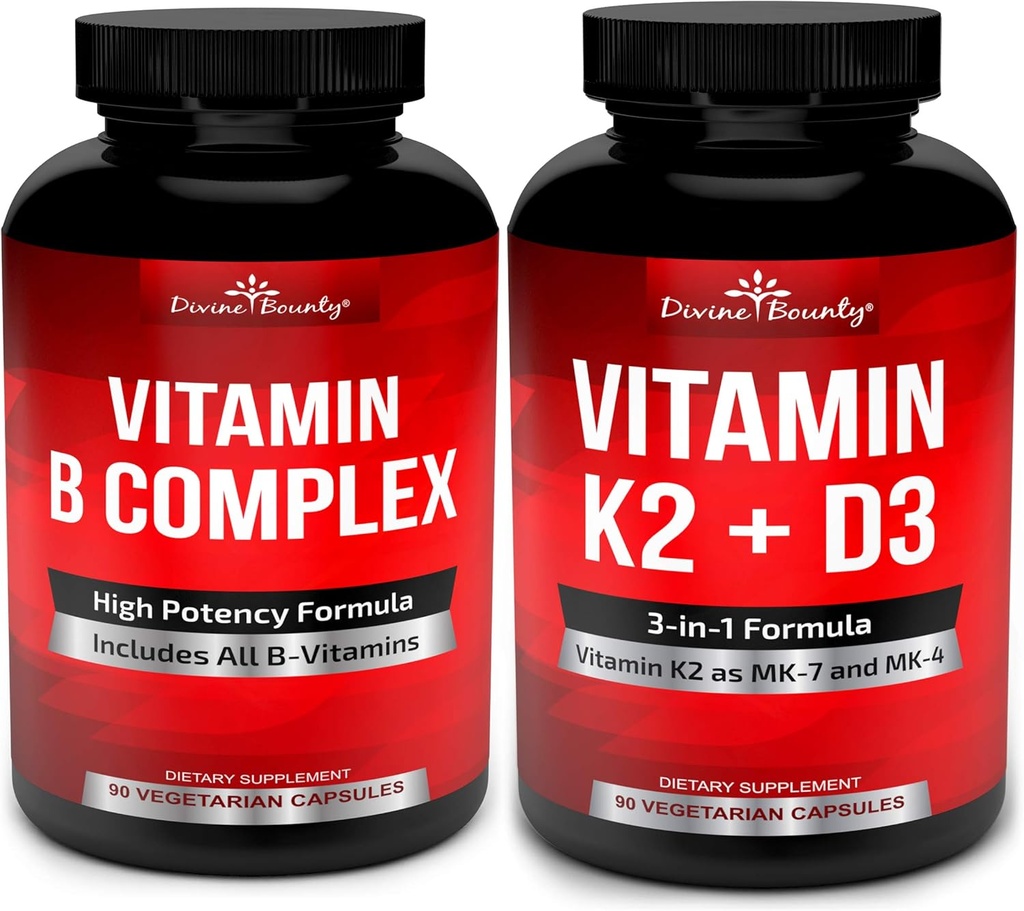 Vitamine e vitamina K2 del complesso della Bounty Super B Divina con D3 Bundle