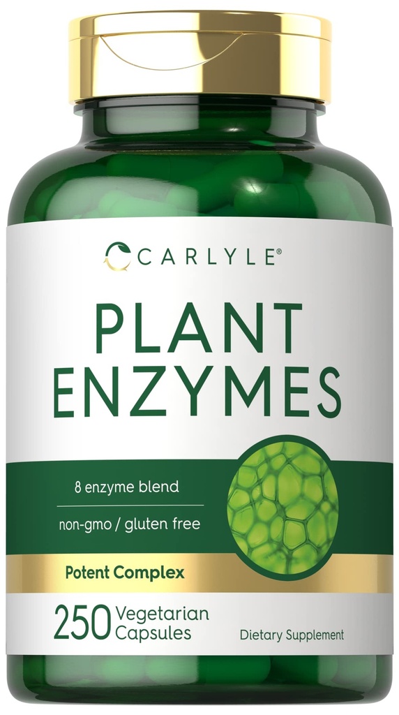Enzimi della pianta di carlile con Protease, Papain, Lactase e Bromelain | 250 capsule | Multi miscela di Enzyme | Non-GMO & Gluten