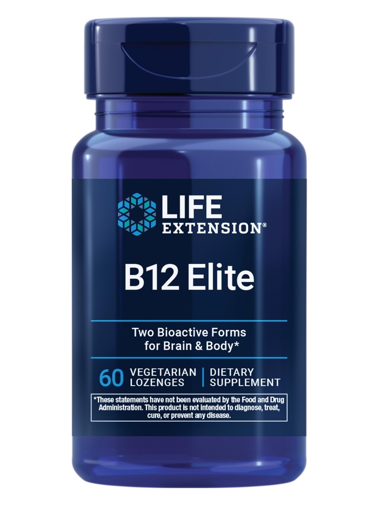 Estensione di vita B12 Elite, adenosylcobalamin, metilcobalamin, due forme attive per la produzione di cervello salute e dopamina, non OGM, senza glutine, vegetariano, 60 lozenges