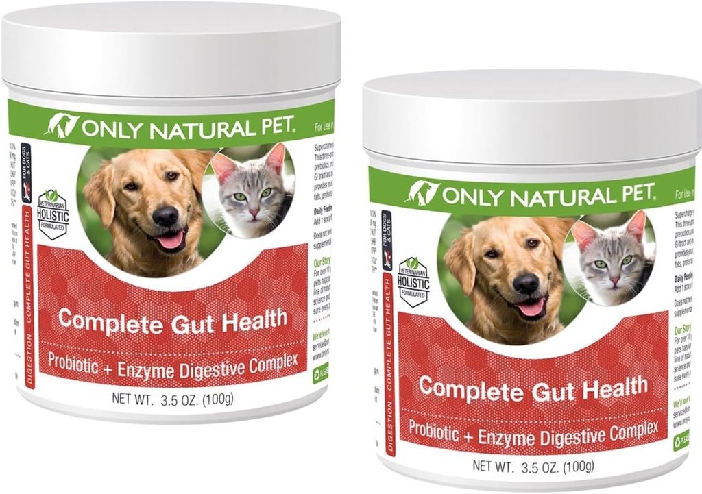 Solamente Natural Pet Complessivo Gut Health Complex - Probiotics & Digestive Enzyme Supplement for Dogs & Cats - Promuove la digestione sana, Sistema immunitario, Assorbimento Nutriente -3.5oz Polvere (Pack of 2)