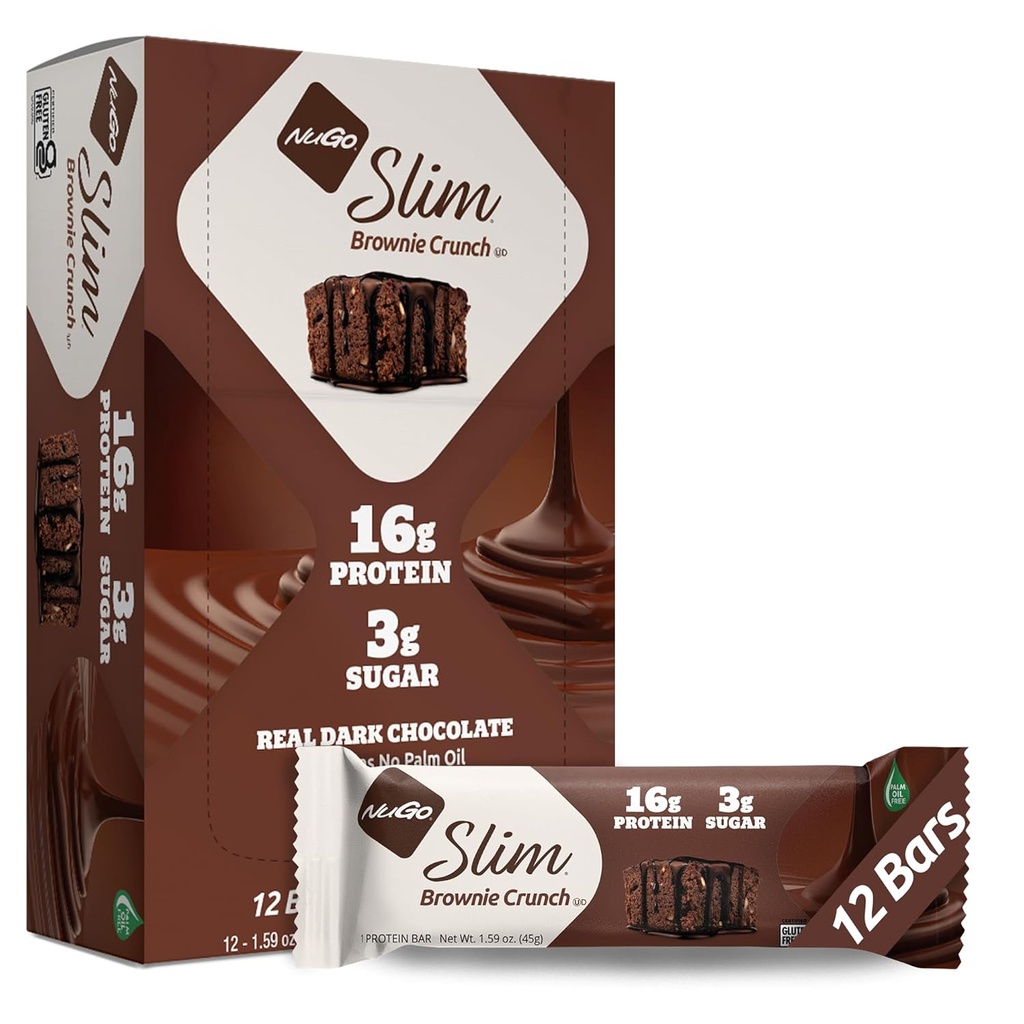 NuGo Slim Dark Chocolate Brownie Crunch, 16g Protein Bar, Senza glutine, Non OGM, Kosher, Keto Friendly, Carb basso, 12 Conte