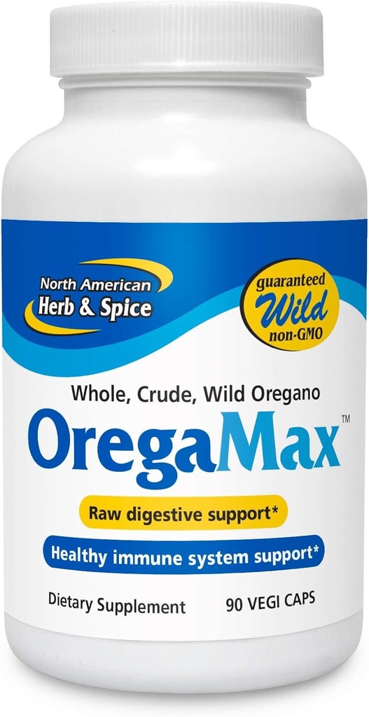 NORTH AMERICAN HERB & SPICE OregaMax - 90 Caps Vegi - Confezione da 3 - Supporto sano digestivo e immunitario - Integratore origano P73 con aglio e cipolla - Non OGM - 270 Total Servings