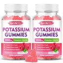 2 Confezione Gummie di potassio, Cloruro di potassio 1000mg per adulti, Zucchero-Free Supplemento di potassio Gummies Support Electrolyte Balance & Gambe per donne & uomini, Sapore di lampone, 120 Conte