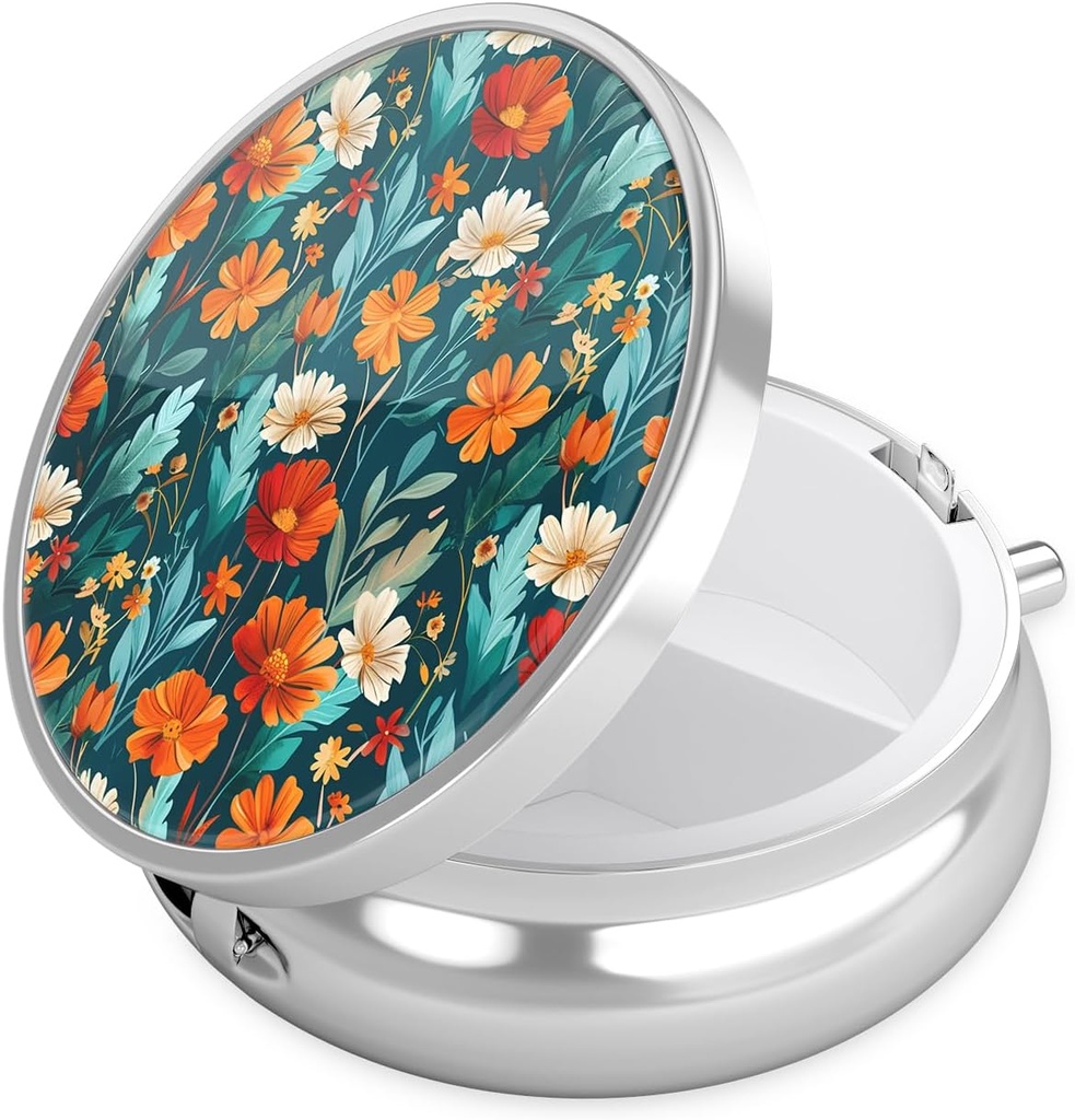 Nipichsha Pill Box, Piccolo Caso Pillola per il Purse & Pocket, Cute Travel Medicine Organizer, Portable Medicine Container Holder to Holding Vitamins, Farmaco, Fish Oil & Supplement, B04-Beautiful Flowers