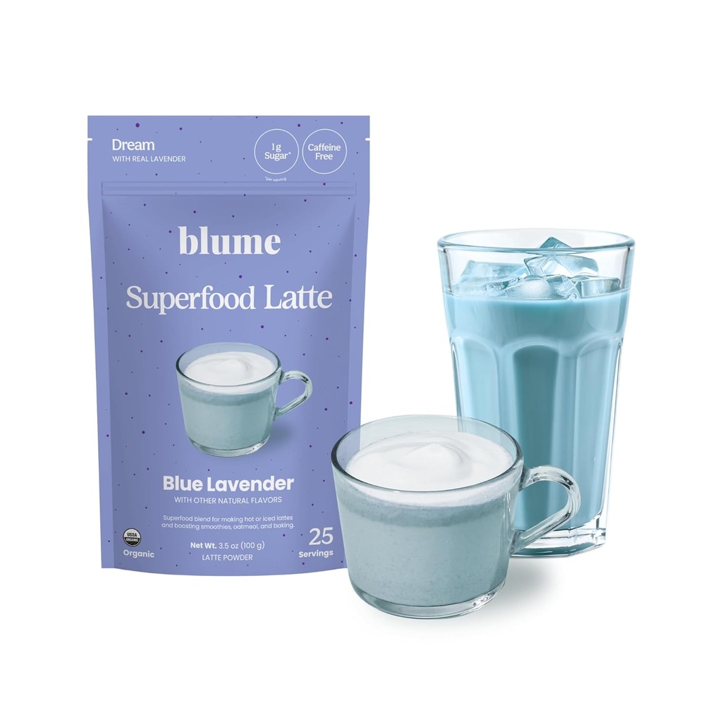 Blume Superfoods Latte - Polvere di lavanda blu con Spirulina blu e latte di cocco, Caffeina Free, Basso-Sgar, Organico, Keto Friendly, Vegan, sostiene sonno e calma, Lavanda Latte- 25 Servings