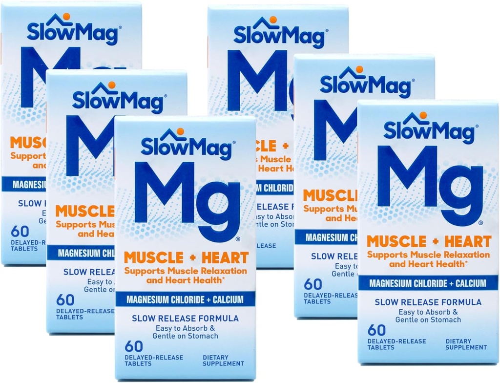 Cloruro di Magnesio Slow Magnesio e Calcio, 60 compresse ciascuna (Pacchetto di Valore di 6)