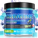 Creatina Monoidrato Gummies per uomini e donne, aumentare la forza e costruire il muscolo, energia e guadagno avvio, supplemento di preallenamento, senza zucchero, Vegan, Chewables Blueberry Flavor-120 conte