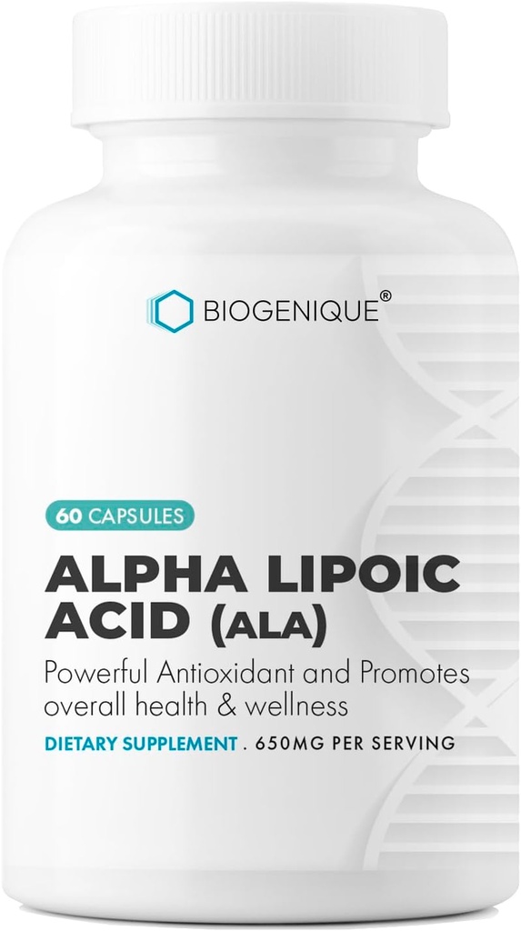 Acido alfa lipoico 650mg, Supporta la salute antiossidante e la salute generale, Promuove la salute generale &amp; benessere, ALA 60 capsule - Made in USA - Vegan, Non OGM, Gluten Free