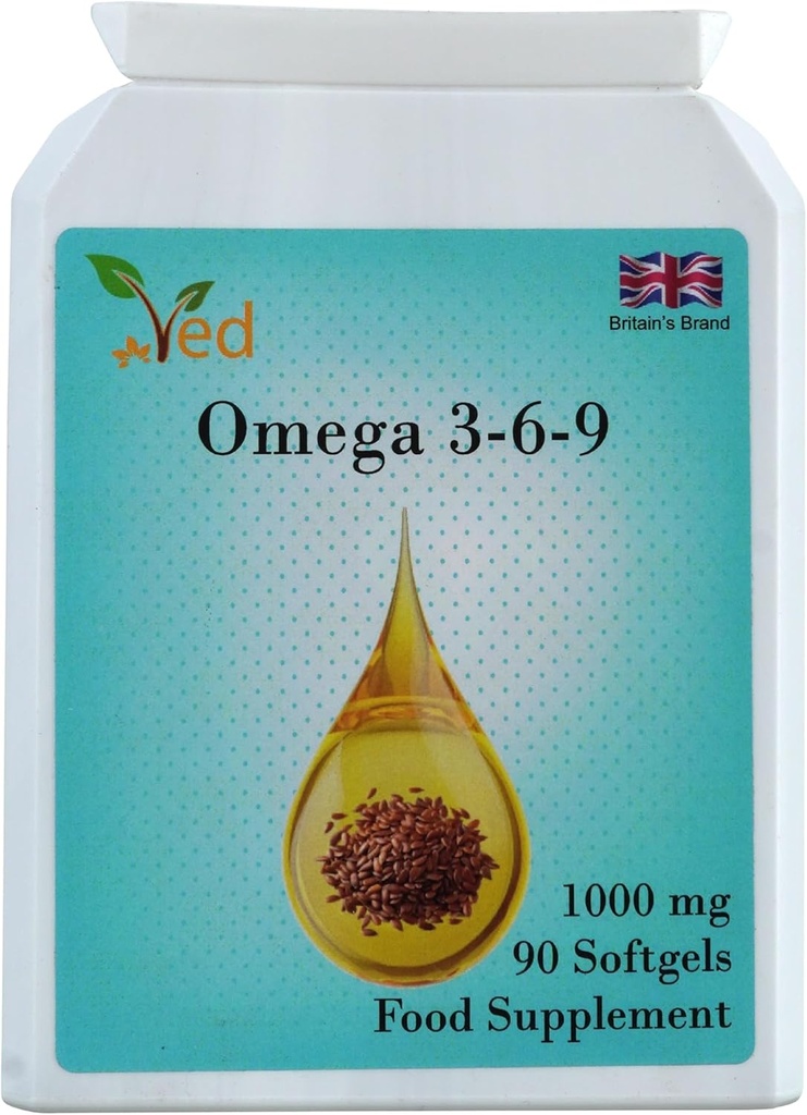 Ved Omega 3-6-9 Integratore Alimentare softgel, da Olio di Flaxseed Pressa Fredda, 1000 mg 90 Gel Morbido - 90 giorni di alimentazione.