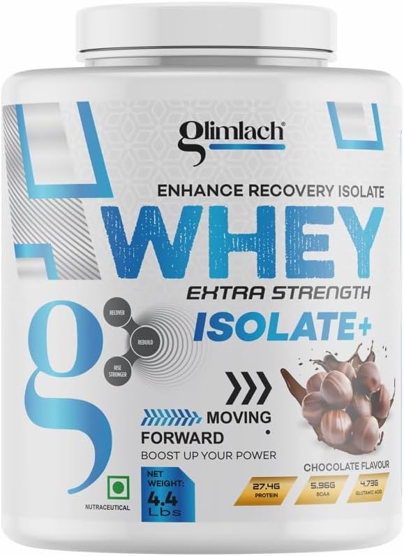 GLIMLACH Whey isolamento ad alta resistenza + polvere proteica per il supporto muscolare & Recupero, Vegetariano - Isolato di Whey Sorgente Primaria (4.4LBS, Cioccolato)