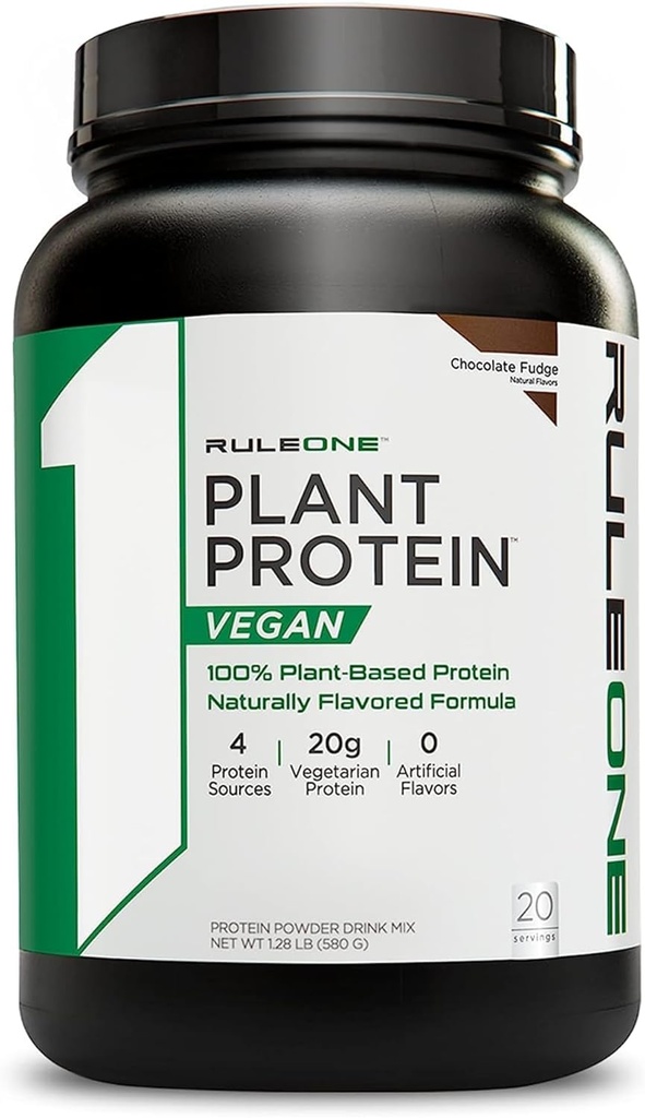 Regola 1 R1 Proteine vegetali, Fudge al cioccolato - Polvere da 1,28 lbs - 20g Proteine Vegane + Aminoacidi naturalmente occurring - 20 Serve
