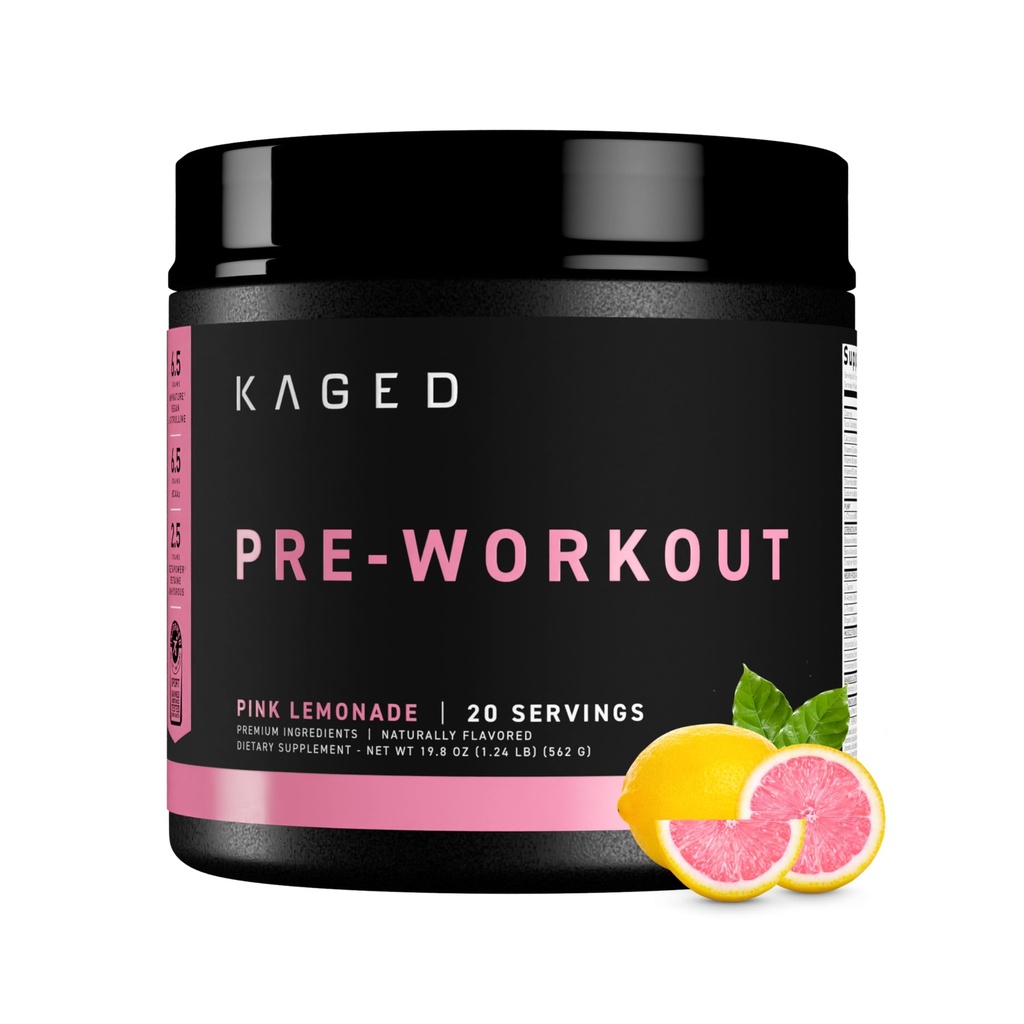 Polvere pre allenamento originale Kaged | Limonata rosa | Pre-allenamento con Creatina, Beta Alanina, L-Citrullina, BCAAs | 274 mg Caffeina organica | Pre integratori per uomini e donne | 20 Serve