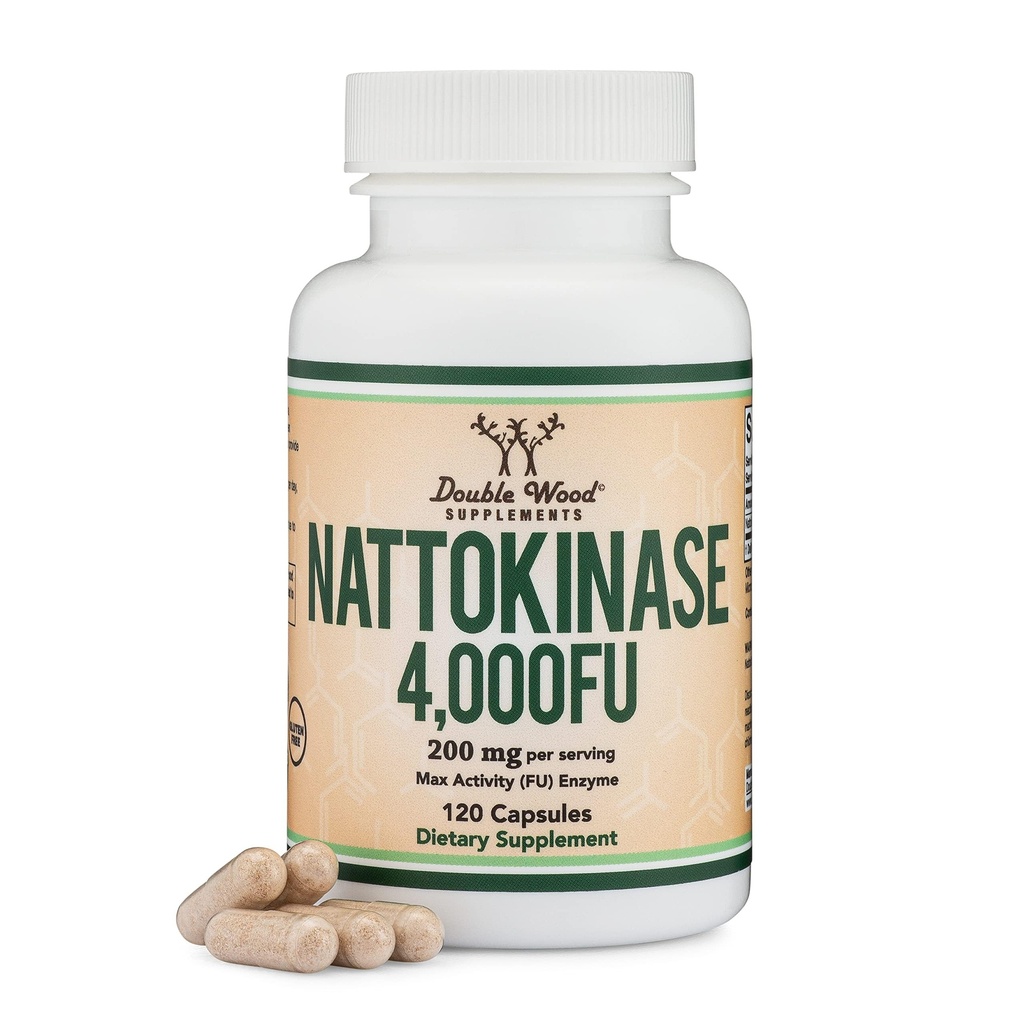 Integratore di Nattokinase 4,000 FU Servings, 120 Capsule (Derived from Japanese Natto) Enzimi sistemici per il supporto cardiovascolare e circolatorio di Double Wood