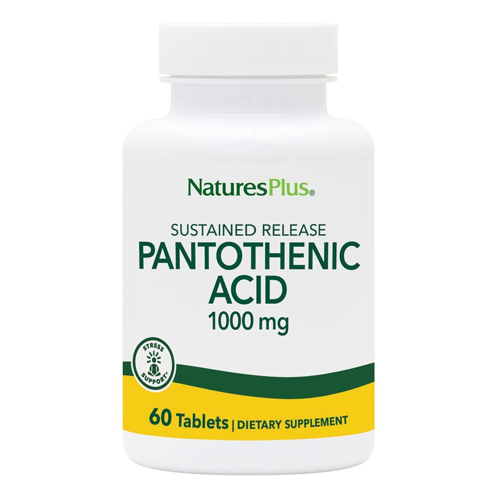 Acido pantotenico NaturesPlus, rilascio prolungato - 1000 mg, 60 compresse - Supplemento vitamina B5 ad alta potenza - Vegetariano, Senza glutine - 60 porzioni