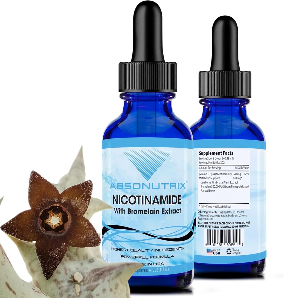 Absonutrix Nicotinamide con estratto di Bromelain Formula avanzata 390 mg, 4 Oz Liquid, 302 Serve, Made in USA, Assorbimento rapido, Ingredienti di Potente di Qualità, Non-GMO, Facilità certificata GMP