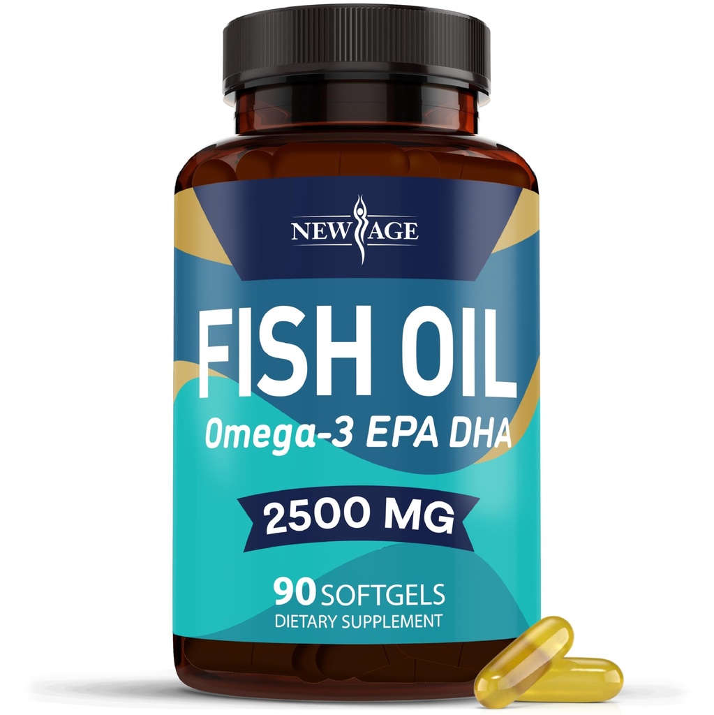 NUOVO AGE Omega 3 Fish Oil Supplemento Immune & Health Support – promuove Joint, Eye & Skin Health - Non OGM - EPA, DHA acidi grassi Gluten Free (90 Softgels (Pack of 1))