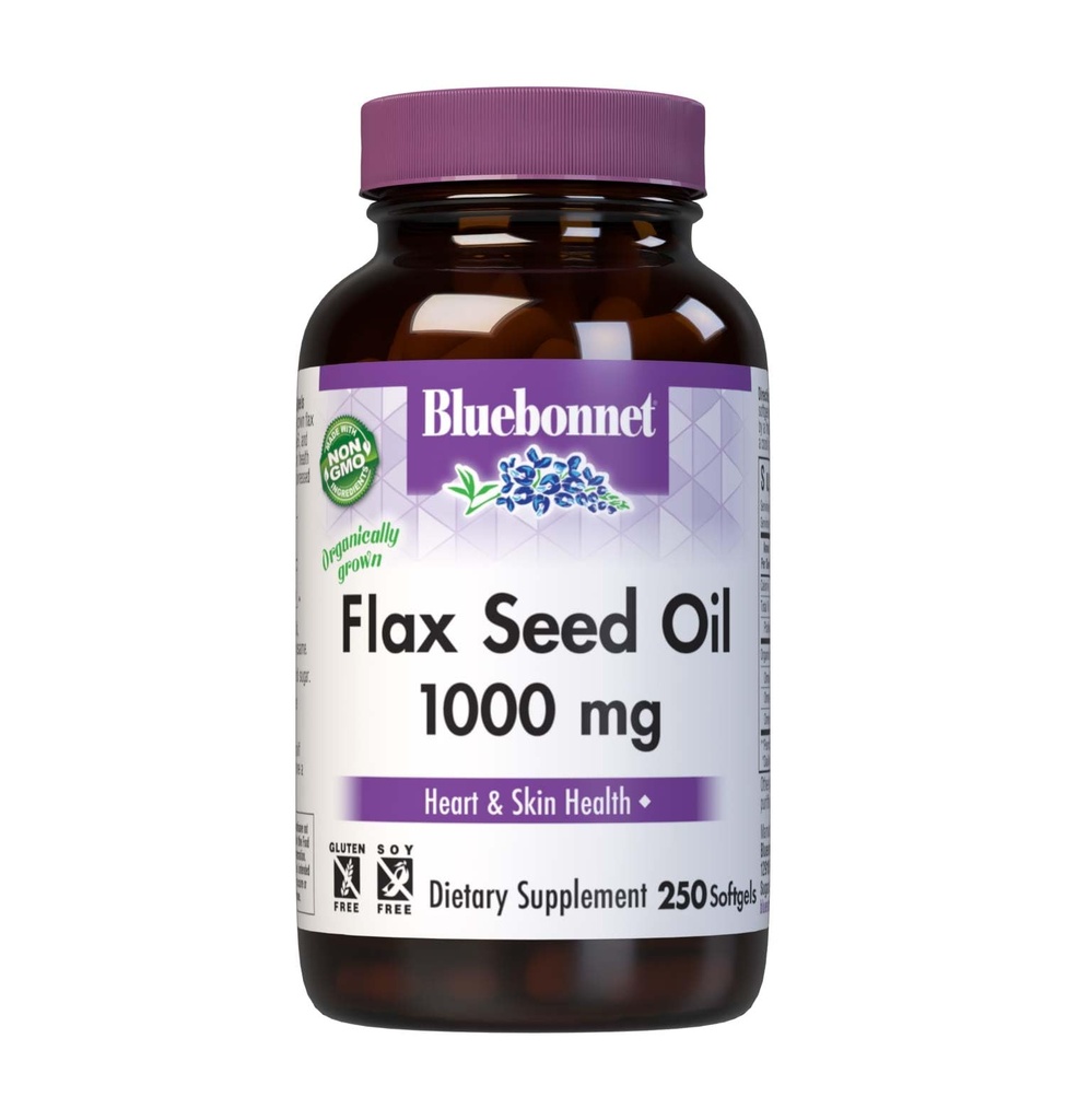 BlueBonnet Flax olio di semi 1000 mg - Omega 3 6 9 acidi grassi salute del cuore e il supporto della pelle per le donne e gli uomini - Pressed a freddo, capsule di olio di lino organico - Non-GMO, senza glutine, senza soia - 250 Softgels