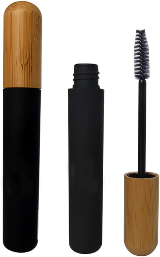 mollensiuer 2Pcs 6ml Refillable Empty Mascara Tube Bottiglie Vials Black Reusable Eyelash Cream Container Bottiglia con sopracciglia Wand e Bamboo Cap per fai da te Mascara, Viaggi