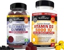 BioSchwartz Elderberry Gummies con Zinco e Vitamina C per Adulti Supporto Immune (1 Mese di Alimentazione) Plus Vitamina D3 5000 IU 125 mcg (1 Anno di Alimentazione)