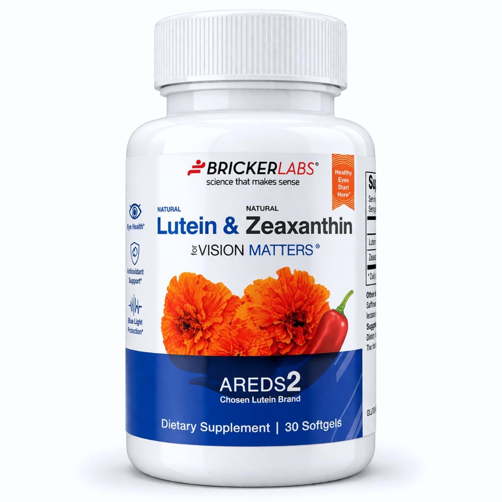 Bricker Labs Natural Lutein + Zeaxanthin Eye Supplement – Supporta la salute dell'occhio, del cervello e della pelle con i carboidrati maculari, la biodisponibilità superiore, AREDS2 Chosen Lutein Source – 60 Gel Morbidi