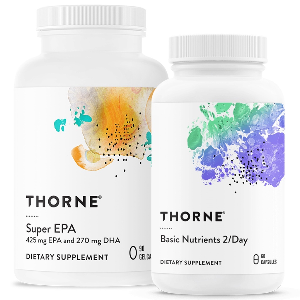 THORNE - Wellness Essentials Bundle - Omega-3 & Multivitamin Combo - Super EPA & Basic Nutrients 2/giorno - 30 Serve