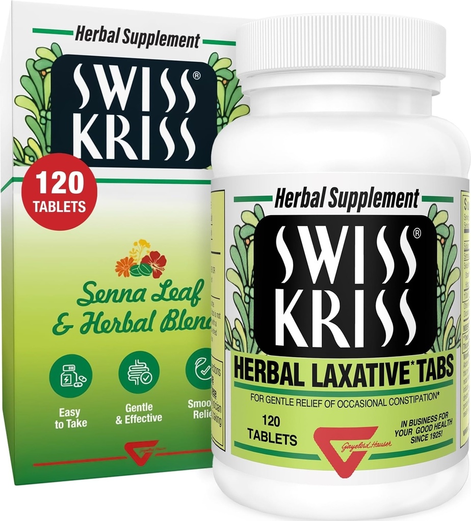 Swiss Kriss Herbal Laxative Tablet, Gentle & Natural Laxatives for Constipation Relief for Adults & Children Over Age 6, Works in 6-12 Hours, Senna Laxative, 120 Tablets Totale