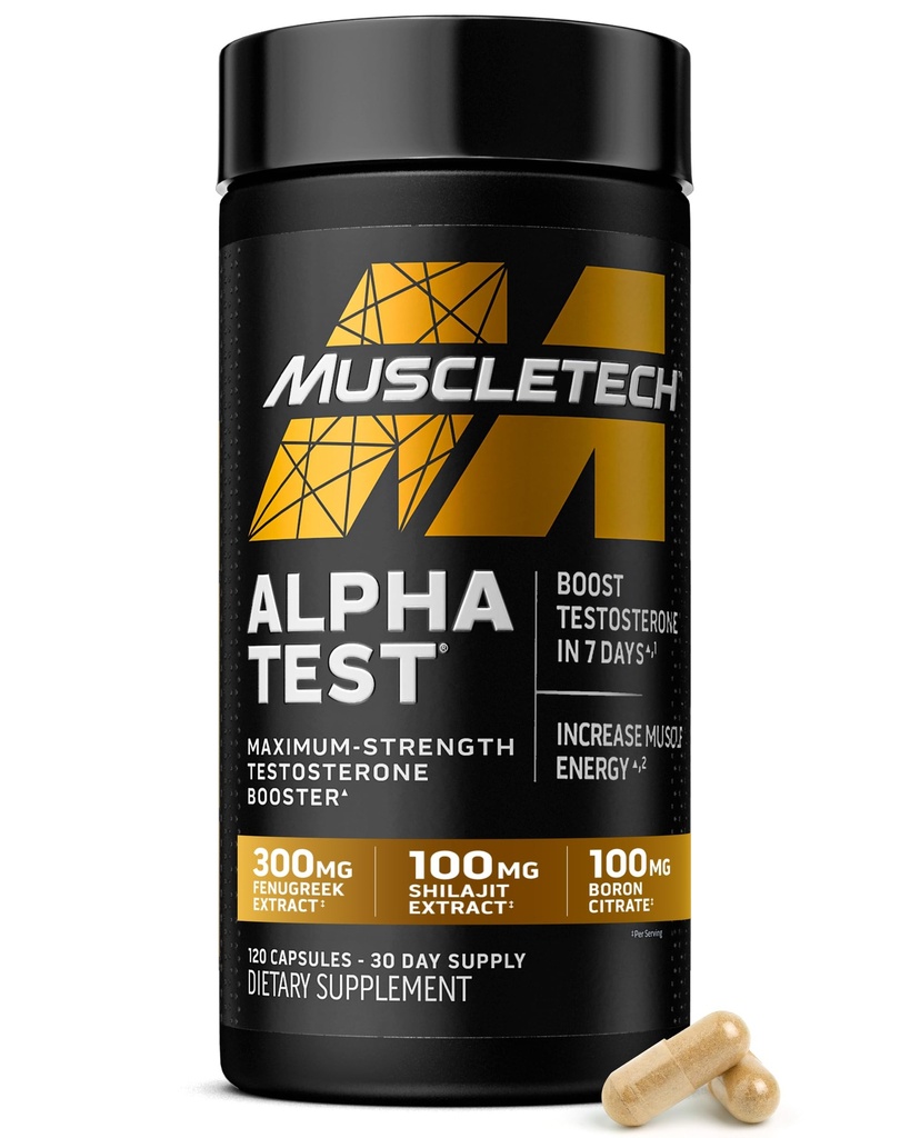 MuscleTech Testosterone Booster per gli uomini, AlphaTest - T-Boost Mens Supplemento con Tribulus Terrestris & Boron - Daily Male Gym Supplementi di allenamento per la crescita muscolare, Stamina & Energy - 120 pillole