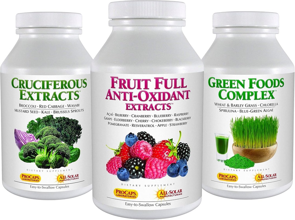 ANDREW LESSMAN 3 Prodotto Alimenti sani Bundle - 60 Contare Ciascuna delle estratto crocifere, frutta completa Antiossidante estratti e Green Foods Complex. Fornisce benefici nutrizionali di 20+ Alimenti più sani.