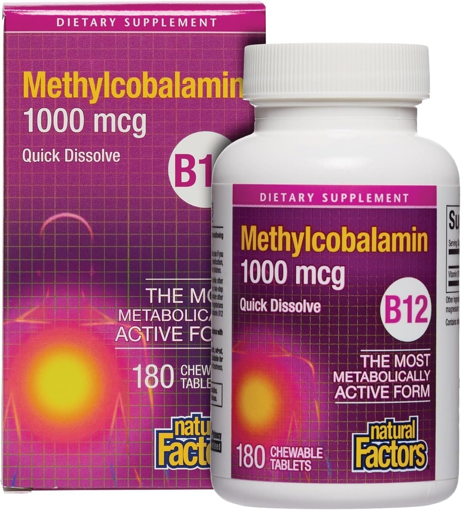 Fattori naturali, vitamina B12 Methylcobalamin 1.000 mcg, offre la forma più metabolica attiva di B12, compresse di dissolving rapidi
