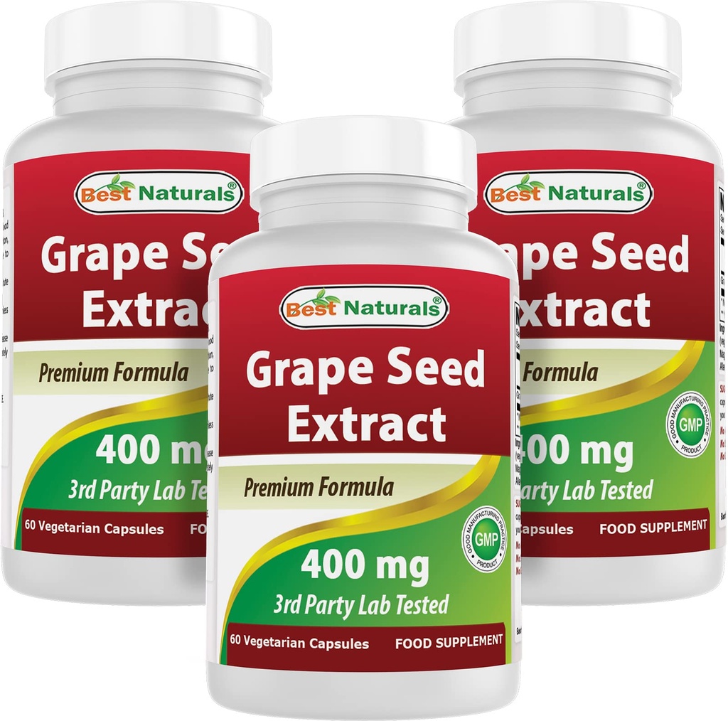 Best Naturals Grape Seed Extract 400 mg 60 Vcaps (60 conteggio (Pack of 3))
