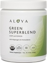 Alaya Organic Super Greens Polvere - Premium Green Juice Superfood Supplement Powder - Adaptogens, Antiossidanti & Probiotics Blend - USDA Organic, Non-OGM, Vegan - 30 Serve (Unflavored)
