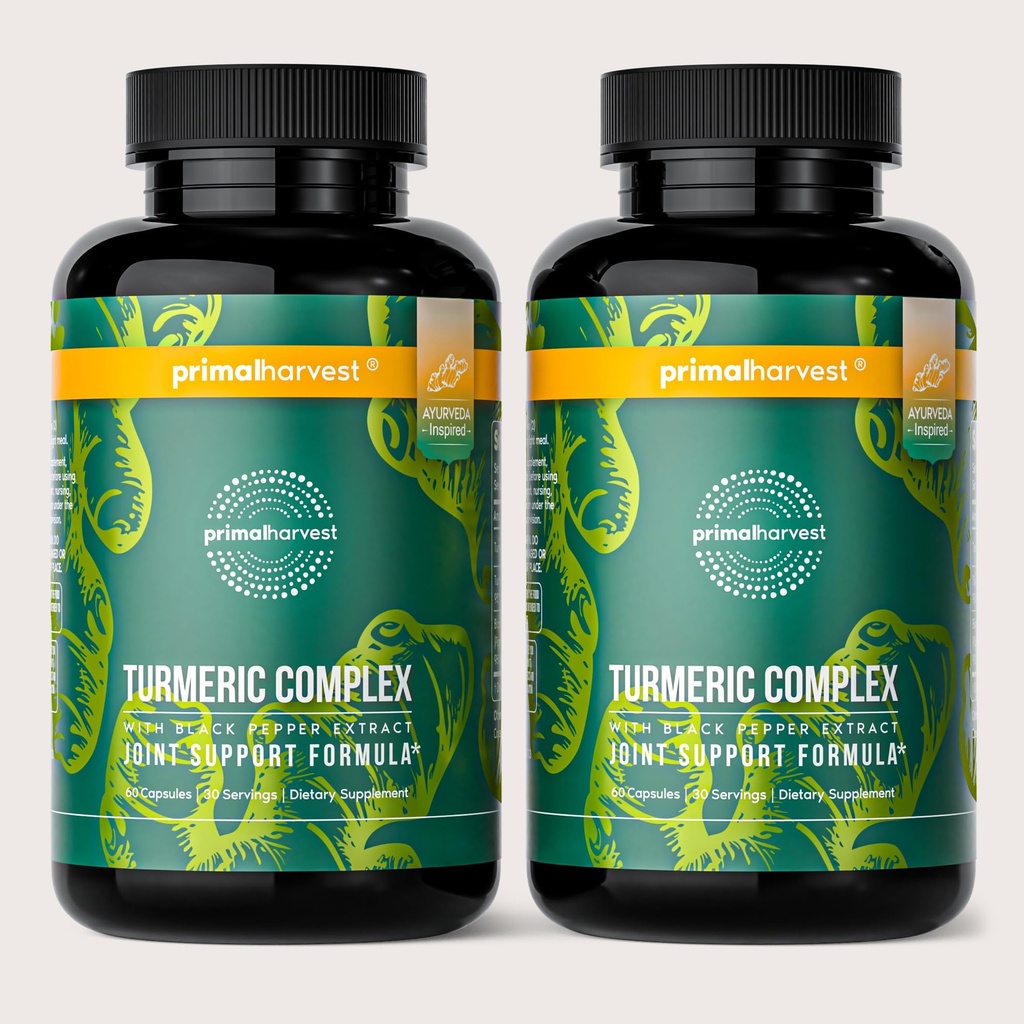 Primal Harvest 2 Pack, Primal Turmeric Complex w/Black Pepper Extract, Joint and Mobility Support Supplement for Women & Men, 120 Capsule