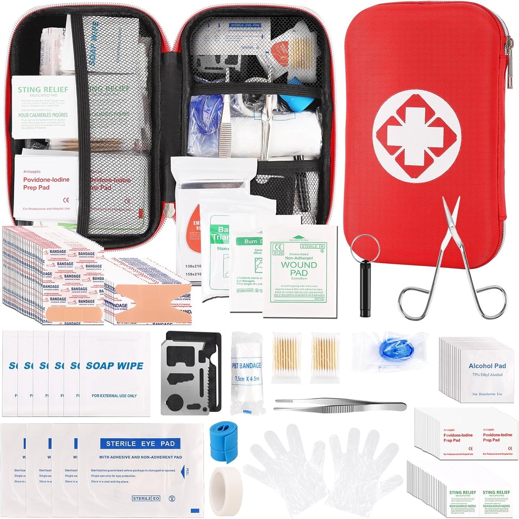 Mini kit di pronto soccorso da viaggio, Kit di emergenza con 201PCS Forniture di pronto soccorso e borsa compatta impermeabile, Kit medico di sopravvivenza per l'automobile domestica Camping Escursioni