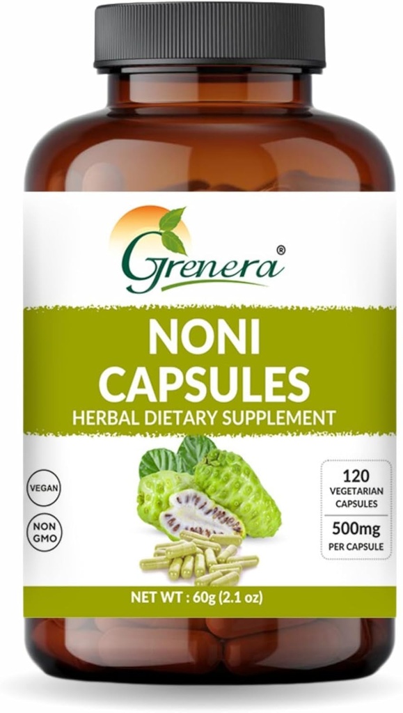 Grenera Noni Fruit Capsule 120 Count | Non OGM, Gluten Free | Caps vegetariani, Nessun Filler Aggiunto o Binders