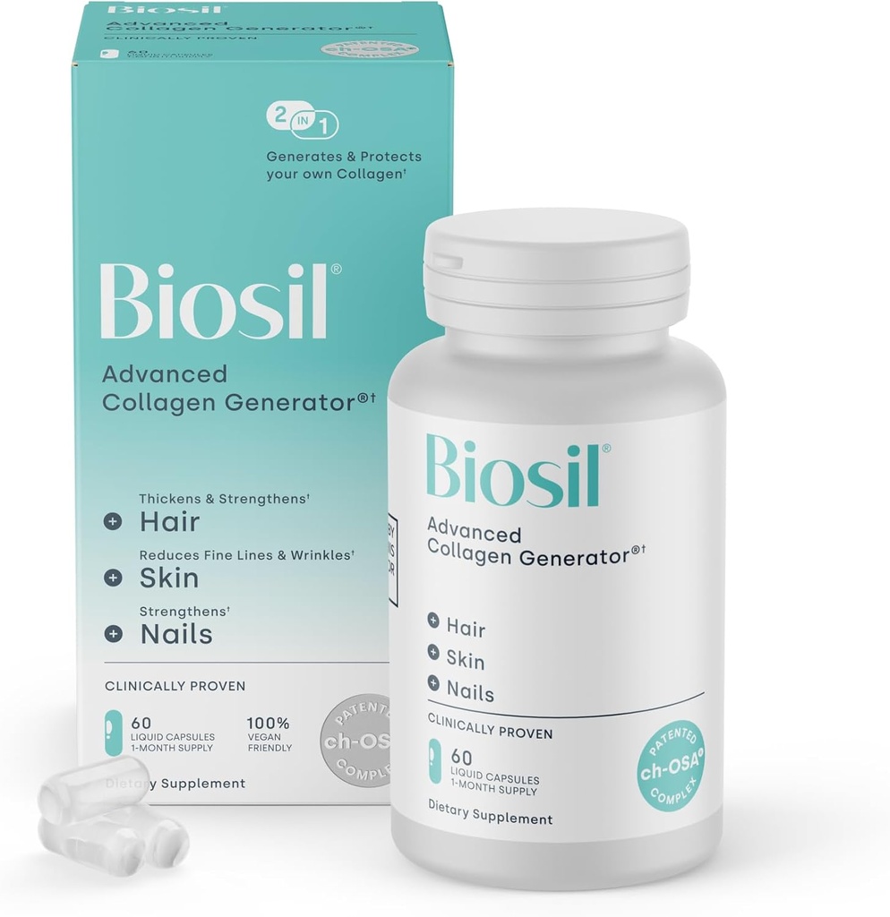 Biosil Collagen Booster Supplemento - 60 capsule vegane - Attivatore ch-OSA brevettato per pelle, capelli, unghie e giunti - Supporta la produzione naturale - 30 giorni di alimentazione