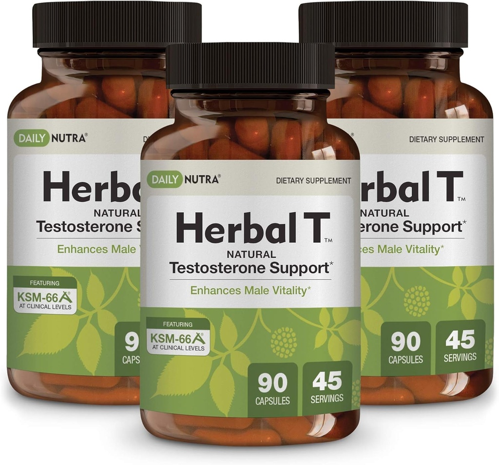 DailyNutra Herbal T Men’s Health Formula Supplement for Endurance, Vitality, & Healthy Aging - con KSM-66 Ashwagandha, Tongkat Ali, Tribulus, Eleuthero, & Horny Goat Weed (3-Pack)