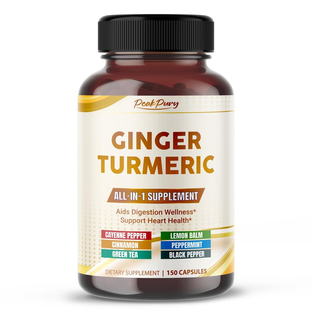 Ultra Ginger & Turmeric Aids Digestion & Supports Heart Health – Include Cayenne Pepper, Lemon Balm, Cinnamon, Peppermint, Green Tea - Made in the USA- 150 Capsule