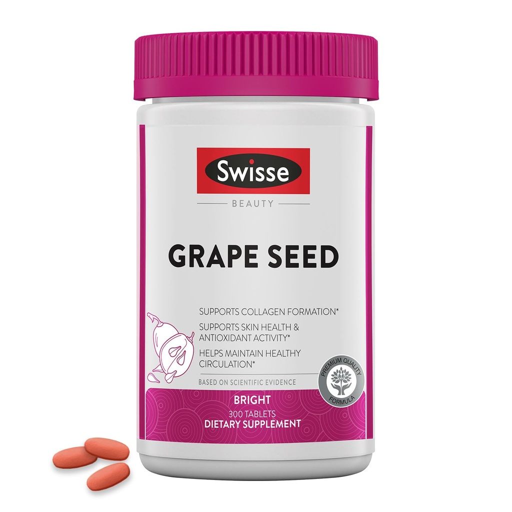 Estratto di semi d'uva Swisse Capsule Antiossidante Supplemento di erbe | Integratore di polifenoli di semi d'uva + Antiossidante Vitamina C | Promuove la salute e la produzione di collagene | 300 compresse