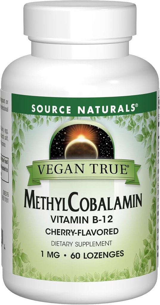 Sorgente Naturals Vegan Methyl Cobalamin, Vitamina B-12 Cherry Flavored Supplemento alimentare, 1 Mg - 60 Lozenges