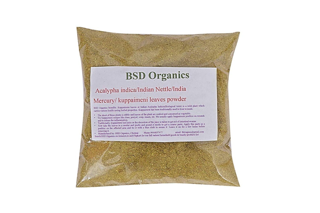 BSD ORGANICS lascia polvere di Acalypha indica/Indian Nettle/Indian Mercury/Indian Copperleaf/kuppaimeni (50 Gram / 1.7 Ounce)