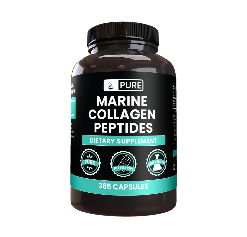 PURE ORIGINAL INGREDIENTI Collagene marino (365 capsule) Nessun filler di magnesio o di riso, sempre puro, verificato il laboratorio